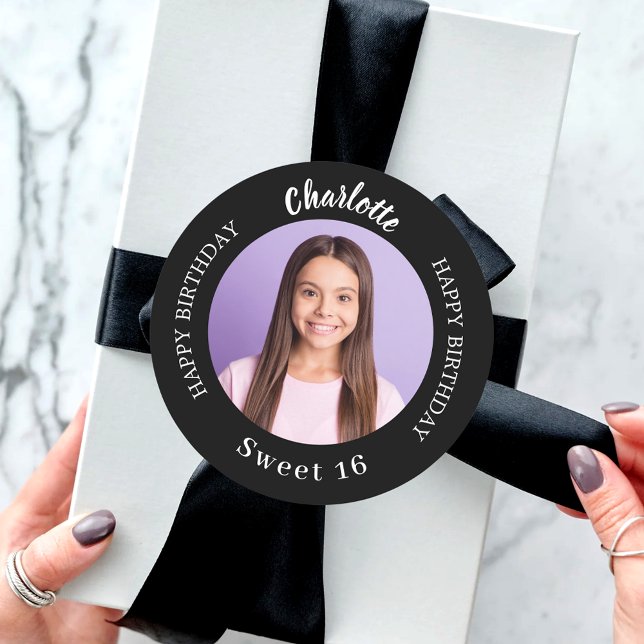 Adesivo Foto personalizada branca preta Sweet 16 (Criador carregado)