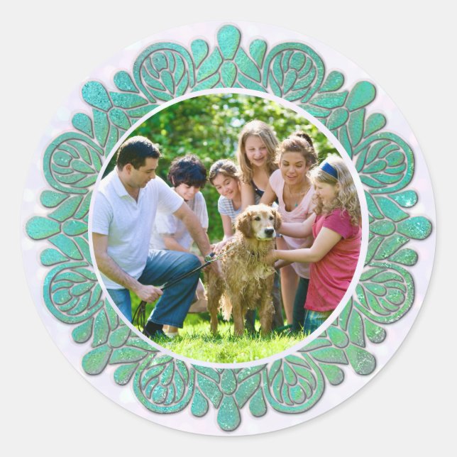 Adesivo Foto personalizada da família com Turquoise Mandal (Frente)