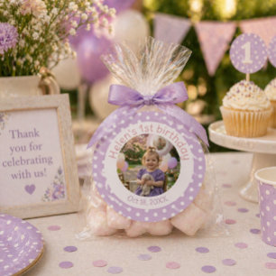 Adesivo Foto Personalizada de 1º Aniversário com Pontinhos