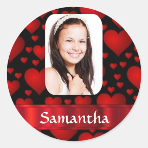Adesivo Foto personalizada de coração vermelho e preto