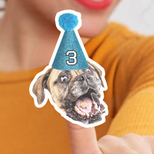 Adesivo Foto Personalizada De Rosto De Cão Com Festa Idade