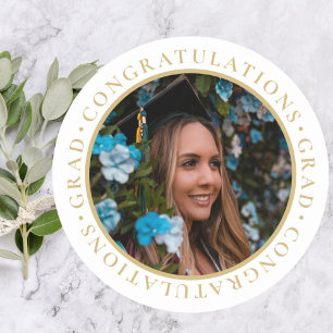 Adesivo Foto Personalizada Elegante Dourada para Graduação
