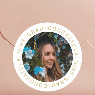 Adesivo Foto Personalizada Elegante Dourada para Graduação