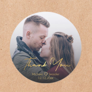 Adesivo Foto Personalizada em Ouro Casamento Agradecimento