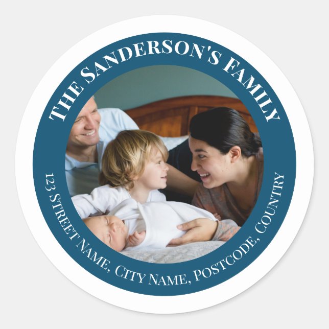 Adesivo Foto personalizada no círculo de turquesa com text (Frente)