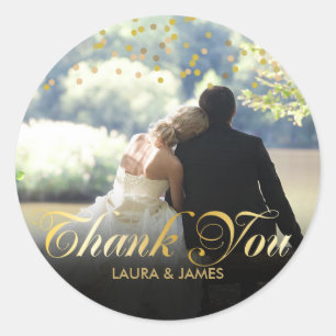 Adesivo Foto Personalizada Ouro Confete Script Agradecimen