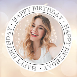 Adesivo Foto Preto e Branco Moderno Boho Feliz Aniversário