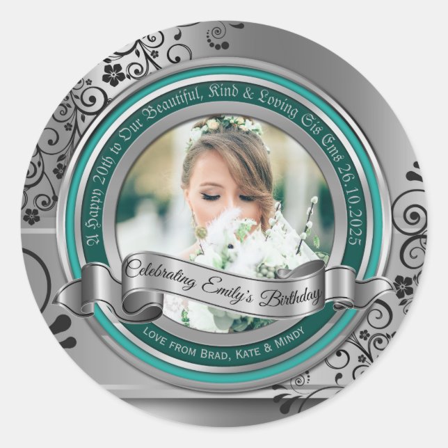 Adesivo Foto Silver Flourish Elegante Turquoise (Frente)