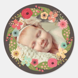 Adesivo Fotografias com Stickers Rustic Floral Wreath Baby