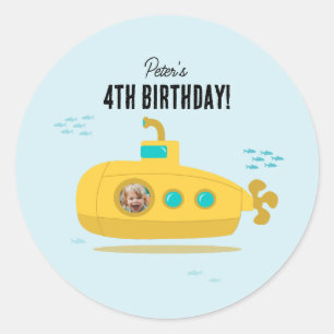 Adesivo Fotos de Aniversário de Crianças Submarino Fofo no