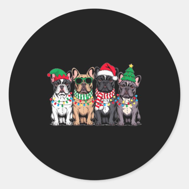 Adesivo Four French Bulldog Dogs Christmas Funny Santa Rei (Frente)
