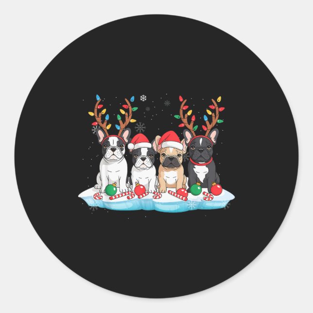 Adesivo Four French Bulldog Dogs Christmas Light Reindeer  (Frente)