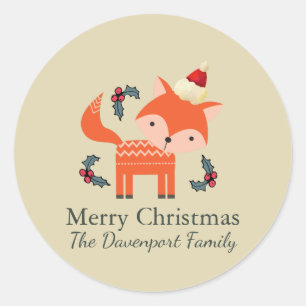 Adesivo Fox alaranjado no Natal lunático bonito do chapé