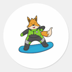Adesivo Fox como Snowboarder com Snowboard