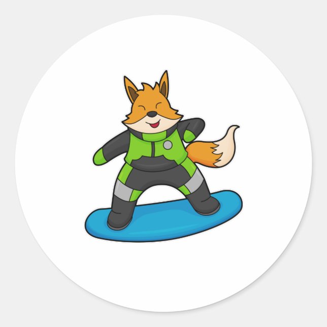 Adesivo Fox como Snowboarder com Snowboard (Frente)