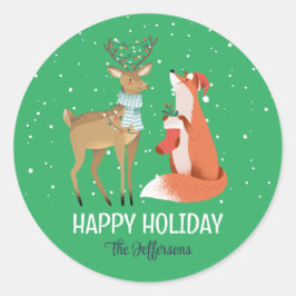 Adesivo Fox Deer Snowy Winter Holidy Animal de Natal