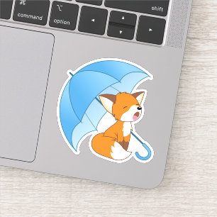 Adesivo Fox pequeno sonolento bonito sob o guarda-chuva
