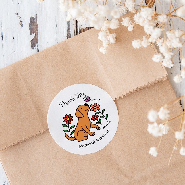 Adesivo Fox Red Labrador Flores (Fox Red Labrador Flowers Cartoon Stickers for Labrador Owners.  Cute dog design.  Personalized.)
