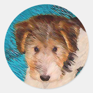 Adesivo Fox Terrier Puppy Painting - Arte Original De Cão