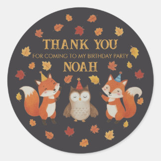 Adesivo Foxes and Owl Woodland Fall Kids Birthday Sticker