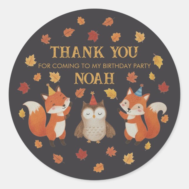 Adesivo Foxes and Owl Woodland Fall Kids Birthday Sticker (Frente)