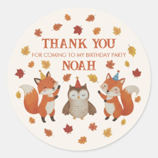 Adesivo Foxes and Owl Woodland Fall Kids Birthday Sticker