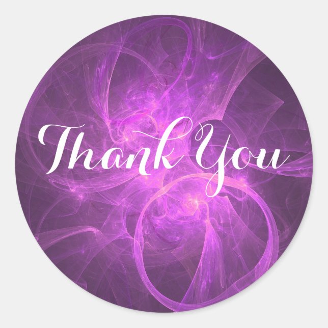 Adesivo Fractal rosa e roxo com círculos Obrigado (Frente)