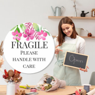 Adesivo Frágil, manusear com cuidado, floral amarelo rosa