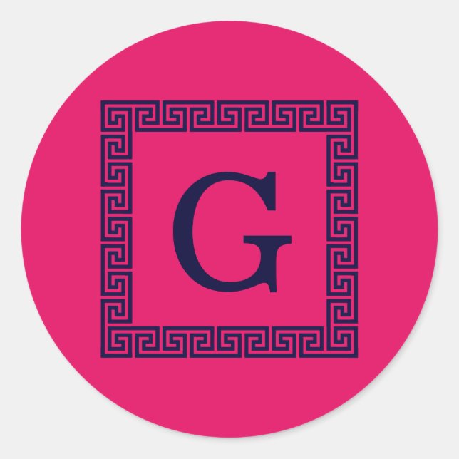 Adesivo Framboesa, Marinho Azul Chave Grega #1 Monograma F (Frente)