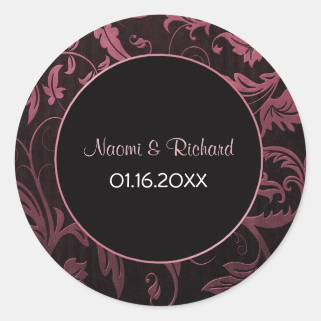 Adesivo Framboesa rosa e Casamento tema damasco preta (Frente)