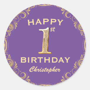 Adesivo Frame de Glitter Roxo e Dourado do primeiro aniver