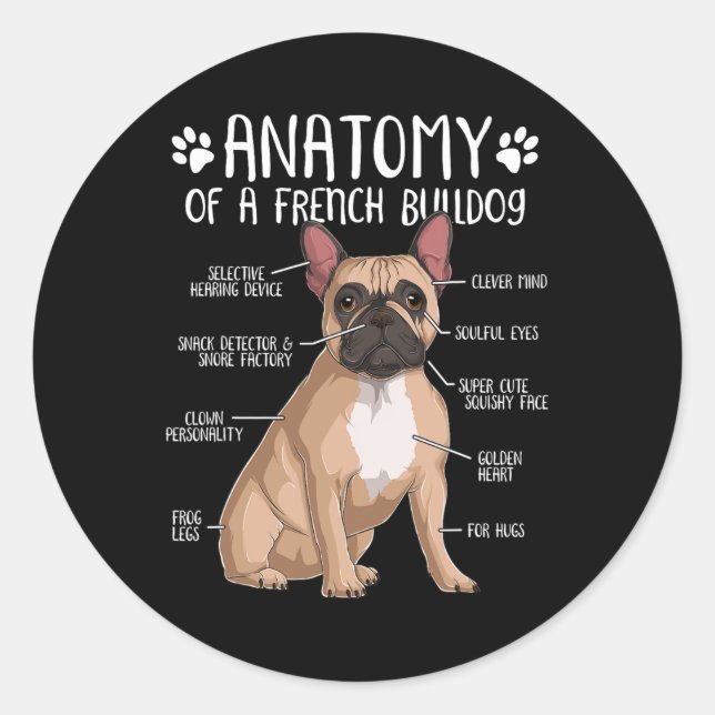 Adesivo Francês Bulldog Anatomy Frenchie Dog Proprietário (Frente)