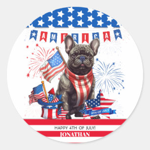 Adesivo Francês Bulldog Feliz 4 De Julho, América Patrióti