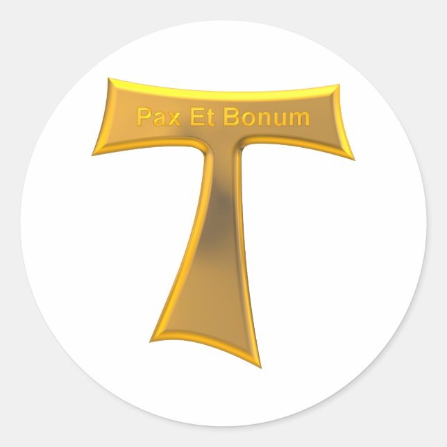 Adesivo Franciscan Tau Cross Pax Et Bonum Dourado Metálico (Frente)