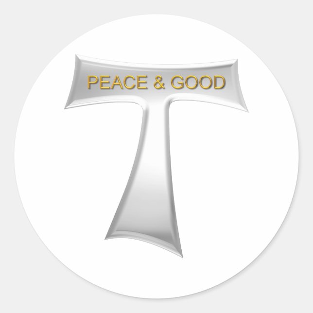 Adesivo Franciscan Tau Cross Peace e Good Silver & Dourado (Frente)