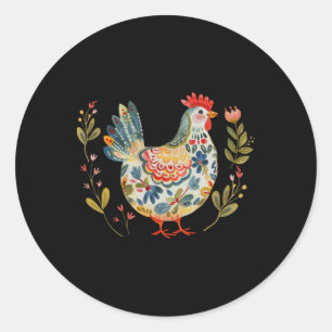 Adesivo Frango Boho Flor Arte Folclórica Floral Agricultor