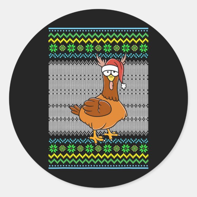 Adesivo Frango de Natal Feio Com Luzes de Chapéu de Papai  (Frente)