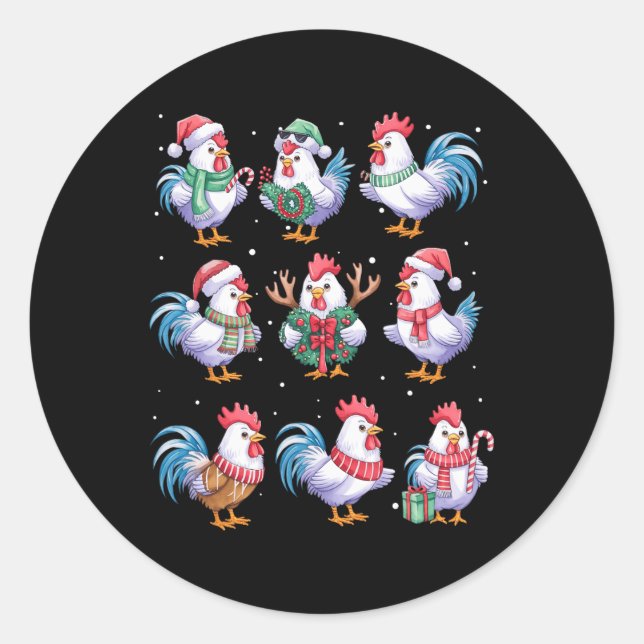 Adesivo Frango de Natal Luz Engraçada Galinhas Anim (Frente)