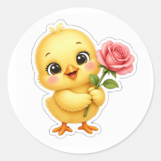 Adesivo Frango Fofo Segurando uma Rosa – Franguinho Adoráv