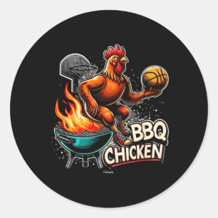 Adesivo Frango Grelhado Bbq Jogando Basquete Flamejante