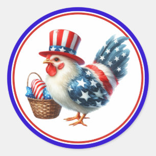 Adesivo Frango Patriótico do Dia 4 de Julho com Bandeira d