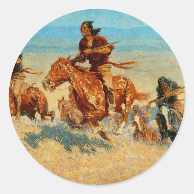Adesivo Frederic Remington's The Buffalo Runners (1909) (Frente)