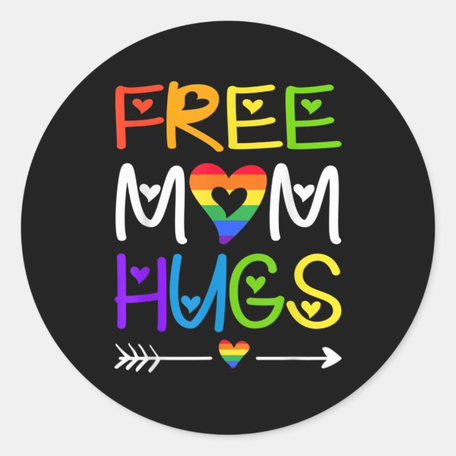 Adesivo Free Mom Hugs Rainbow Heart LGBT Pride Month (Frente)