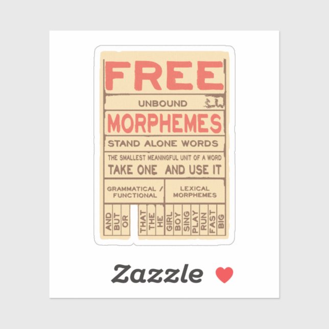 Adesivo Free Morphemes Engraçado Grammar Língua Inglesa (Folha)