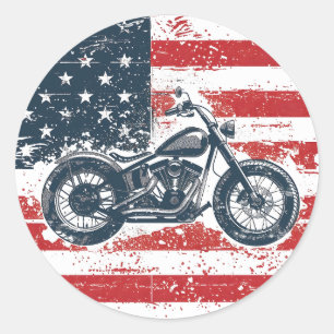 Adesivo Freedom Ride: Retro Motorcycle and American Flag