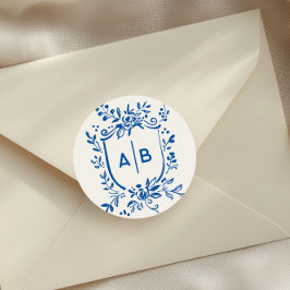Adesivo French Blue Botanical Crest Wedding Monogram