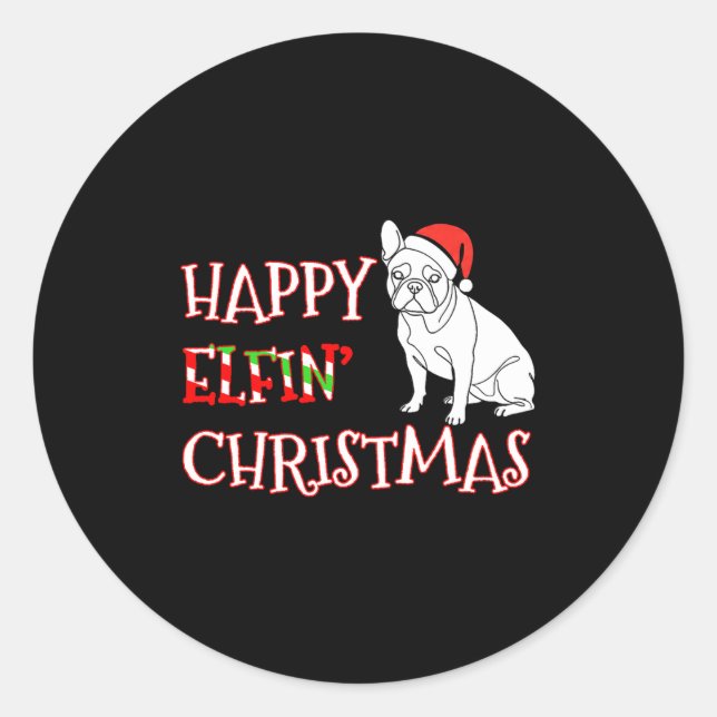 Adesivo French Bulldog Funny Santa Hat Happy Elfin Christm (Frente)