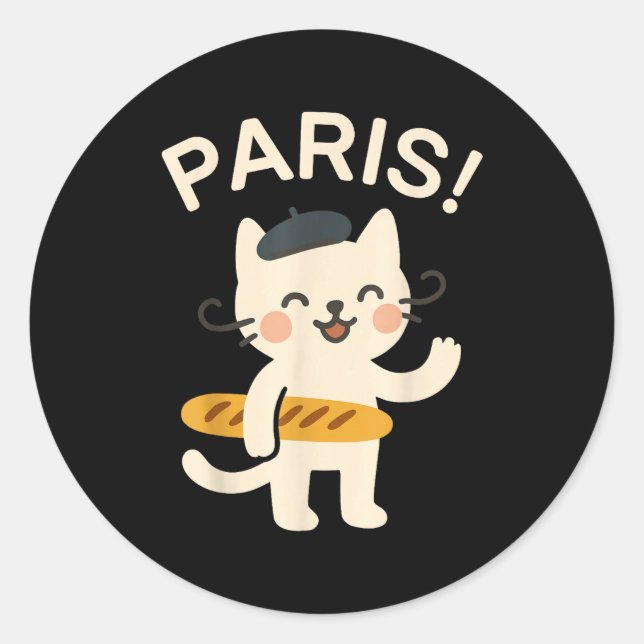 Adesivo French Cat With Baguette Cute Cat Paris Funny Anim (Frente)