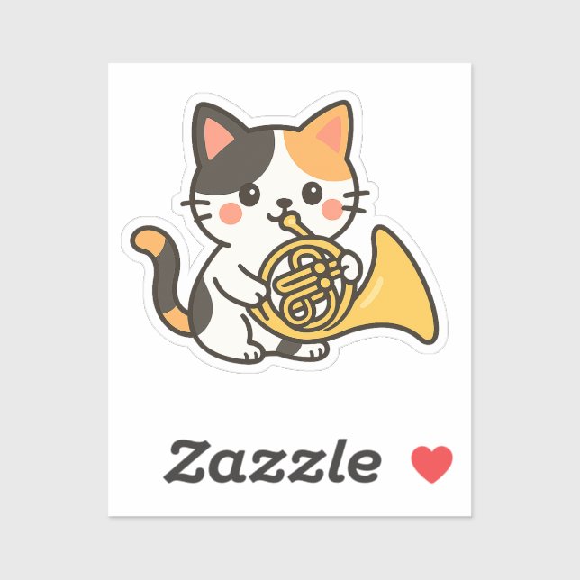 Adesivo French Horn Calico Cat Cute Art (Folha)