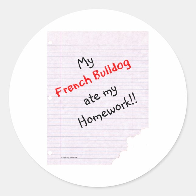 Adesivo Frenchie Ate My Homework - Sticker (Frente)